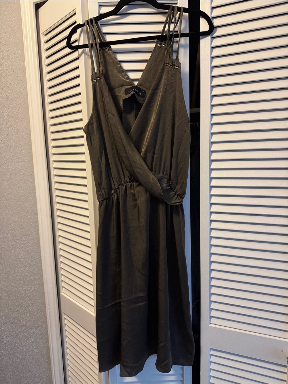 Olive Sleeveless Wrap Midi Dress with Strappy Shoulders